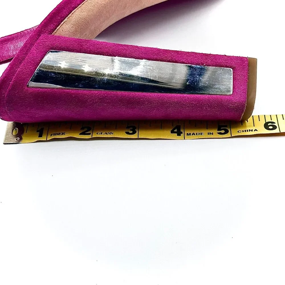 Vintage Christian Dior Suede Magenta Slingback Platform Heels Size 39.5 - Picture 6 of 8